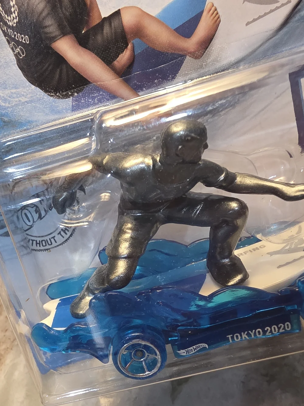 Hot Wheels Tokyo 2020 Surfing Die-Cast Car with Blue Base and White Surfboard